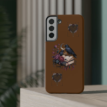 Raven & Roses Phone Case — Impact-Resistant Protective Case with Moon, Books & Floral Gothic Design