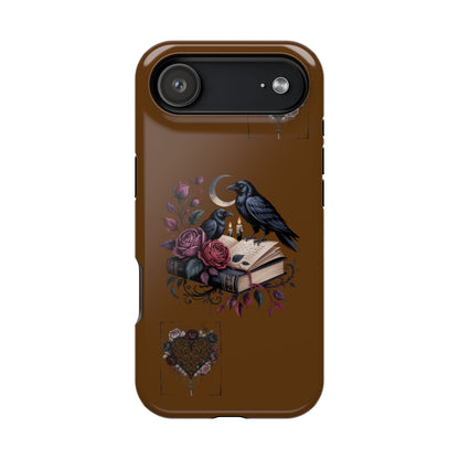 Raven & Roses Phone Case — Impact-Resistant Protective Case with Moon, Books & Floral Gothic Design