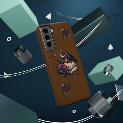 Raven & Roses Phone Case — Impact-Resistant Protective Case with Moon, Books & Floral Gothic Design