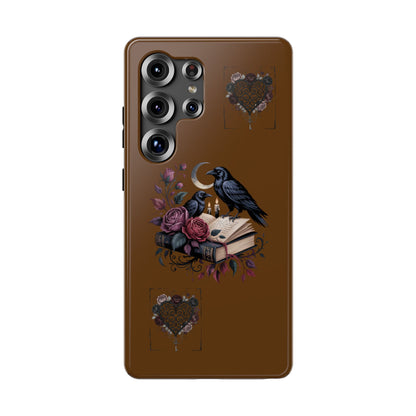 Raven & Roses Phone Case — Impact-Resistant Protective Case with Moon, Books & Floral Gothic Design