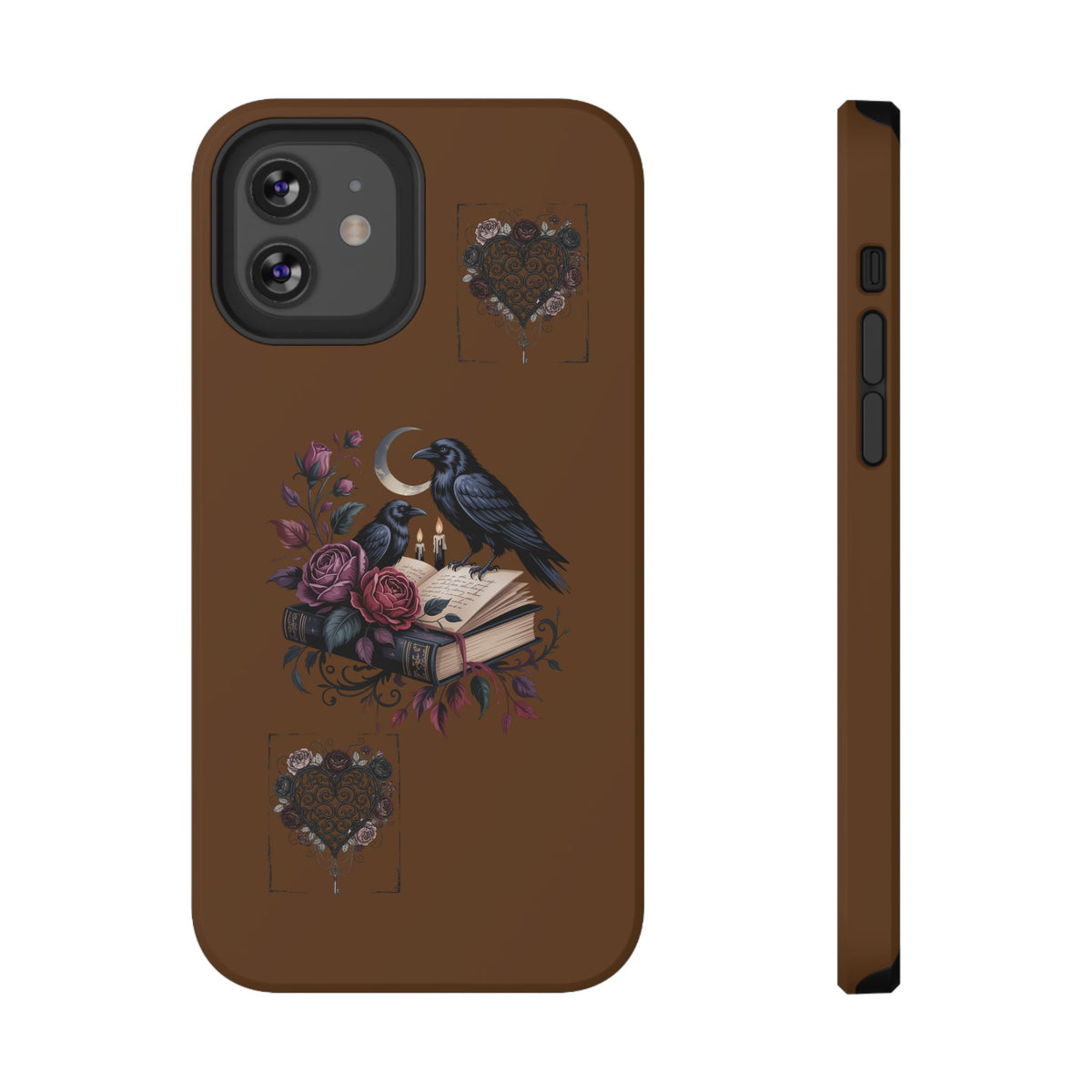 Raven & Roses Phone Case — Impact-Resistant Protective Case with Moon, Books & Floral Gothic Design