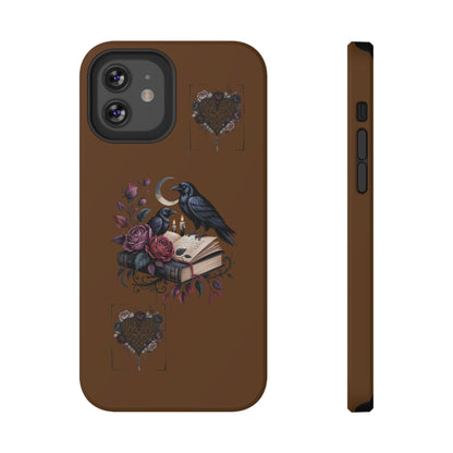 Raven & Roses Phone Case — Impact-Resistant Protective Case with Moon, Books & Floral Gothic Design