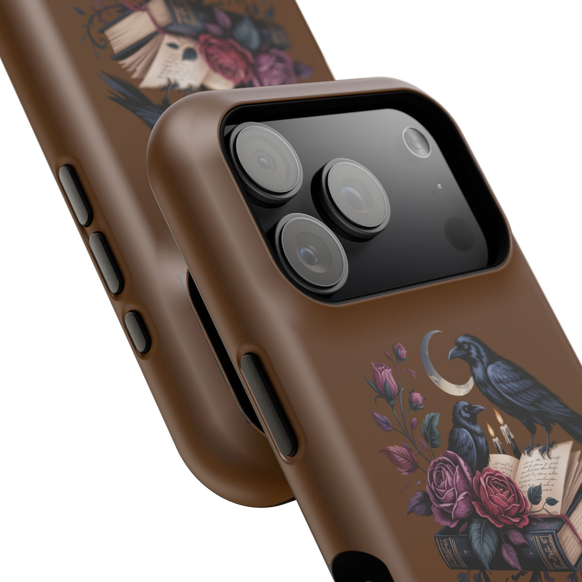 Raven & Roses Phone Case — Impact-Resistant Protective Case with Moon, Books & Floral Gothic Design