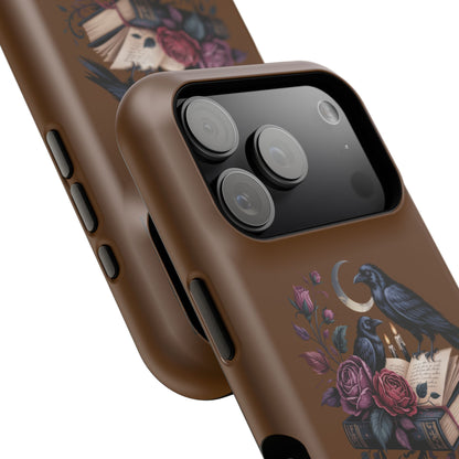 Raven & Roses Phone Case — Impact-Resistant Protective Case with Moon, Books & Floral Gothic Design