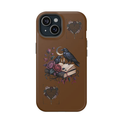 Raven & Roses Phone Case — Impact-Resistant Protective Case with Moon, Books & Floral Gothic Design