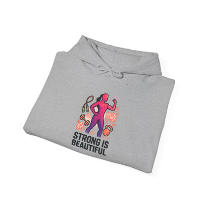 Strong Is Hoodie — Motivational Fitness Hoodie with Kettlebell & Weightlifting Design