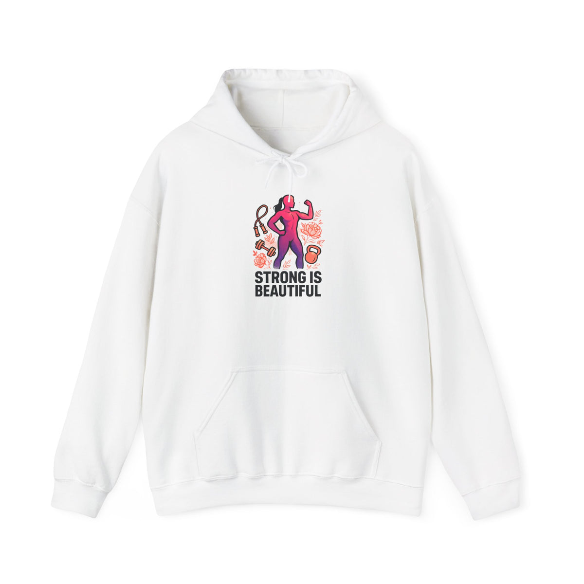 Strong Is Hoodie — Motivational Fitness Hoodie with Kettlebell & Weightlifting Design