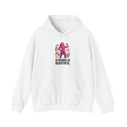 Strong Is Hoodie — Motivational Fitness Hoodie with Kettlebell & Weightlifting Design