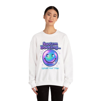 System Booting Crewneck Sweatshirt — "Upload Your Vibe" Retro Tech Graphic