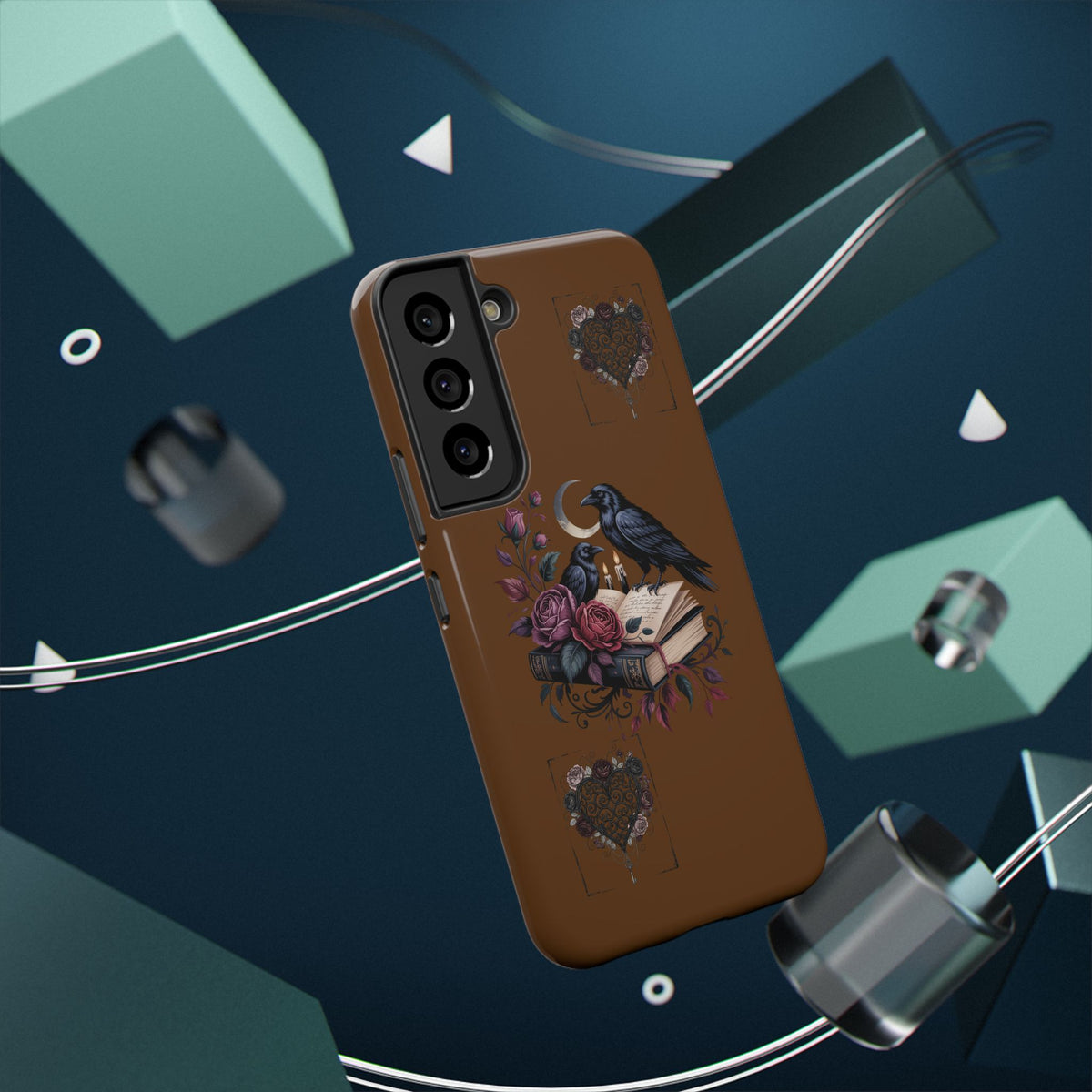 Raven & Roses Phone Case — Impact-Resistant Protective Case with Moon, Books & Floral Gothic Design