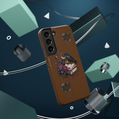 Raven & Roses Phone Case — Impact-Resistant Protective Case with Moon, Books & Floral Gothic Design
