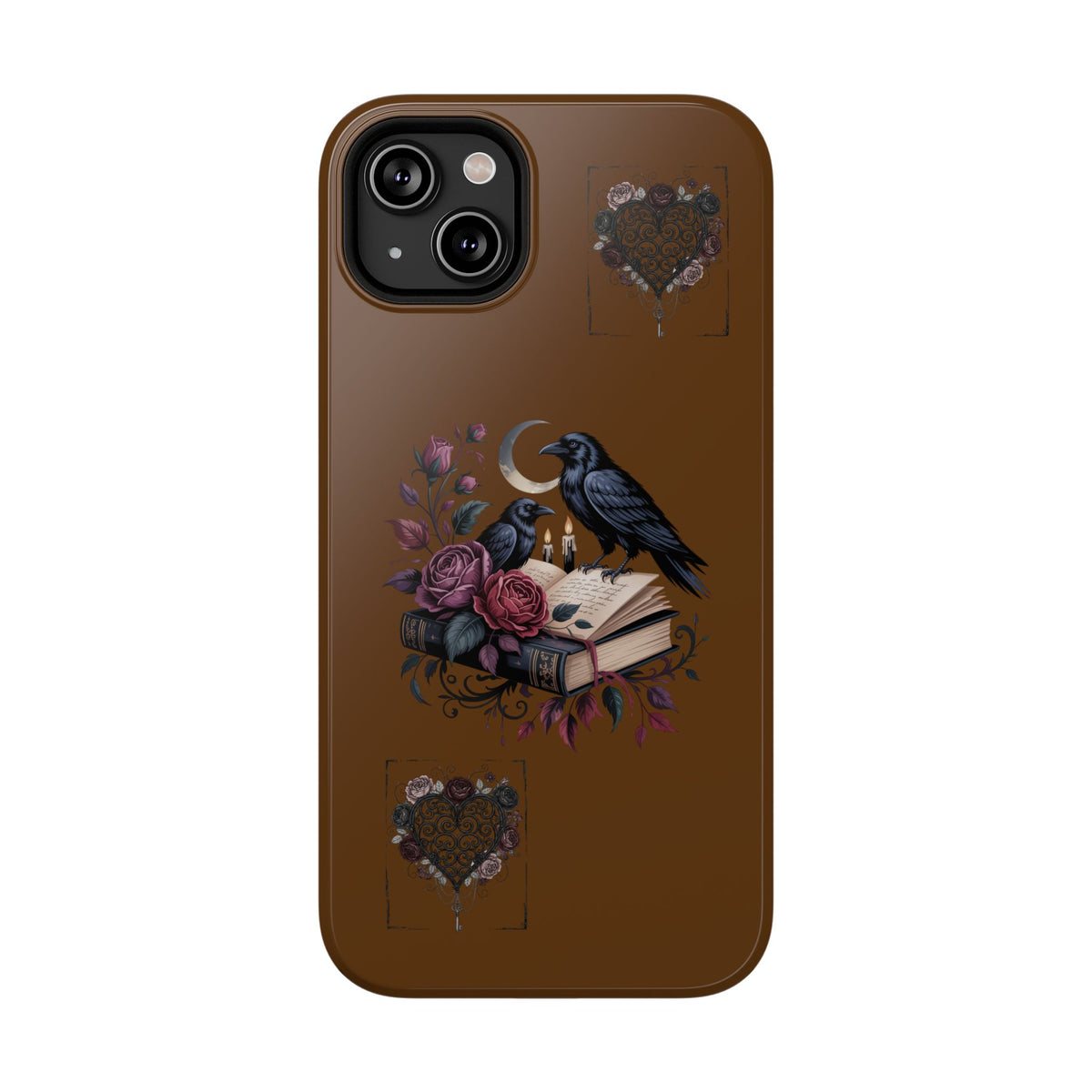 Raven & Roses Phone Case — Impact-Resistant Protective Case with Moon, Books & Floral Gothic Design