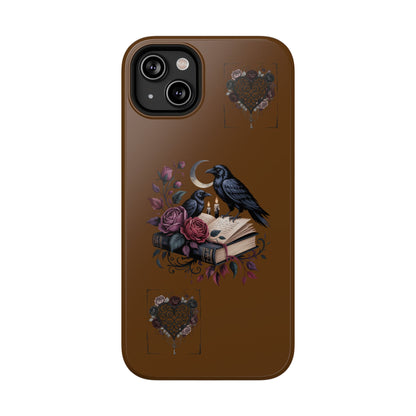 Raven & Roses Phone Case — Impact-Resistant Protective Case with Moon, Books & Floral Gothic Design