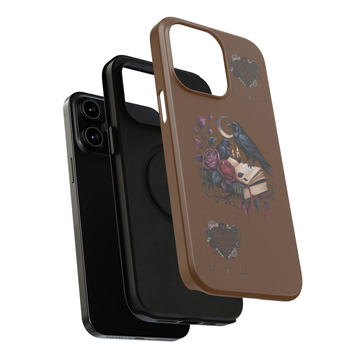 Raven & Roses Phone Case — Impact-Resistant Protective Case with Moon, Books & Floral Gothic Design