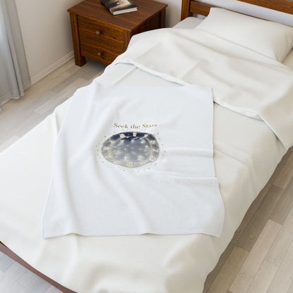 Seek the Stars Velveteen Blanket | Celestial Moon Phase, Constellation Decor