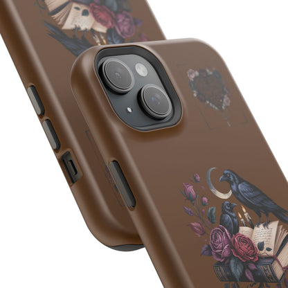 Raven & Roses Phone Case — Impact-Resistant Protective Case with Moon, Books & Floral Gothic Design