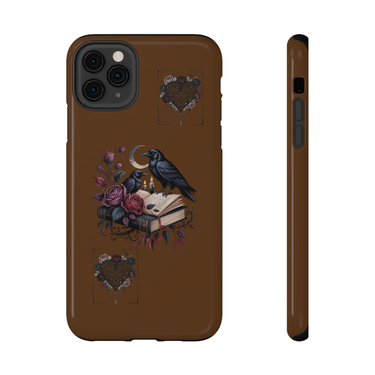 Raven & Roses Phone Case — Impact-Resistant Protective Case with Moon, Books & Floral Gothic Design