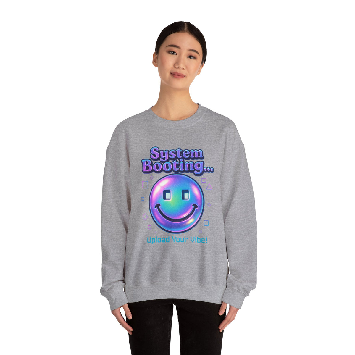 System Booting Crewneck Sweatshirt — "Upload Your Vibe" Retro Tech Graphic