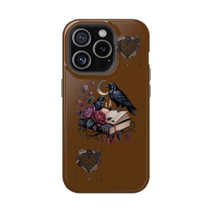 Raven & Roses Phone Case — Impact-Resistant Protective Case with Moon, Books & Floral Gothic Design