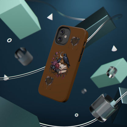 Raven & Roses Phone Case — Impact-Resistant Protective Case with Moon, Books & Floral Gothic Design