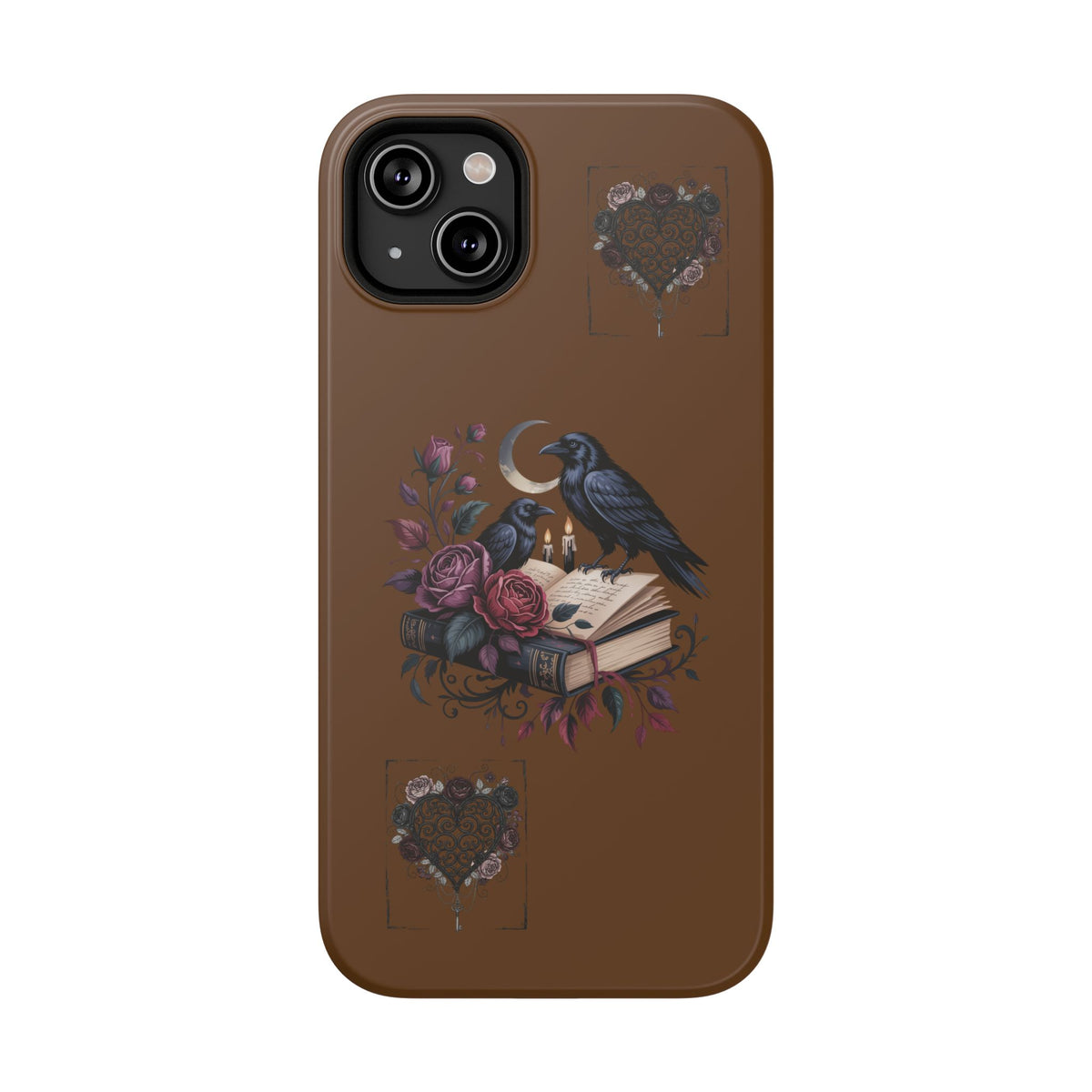 Raven & Roses Phone Case — Impact-Resistant Protective Case with Moon, Books & Floral Gothic Design