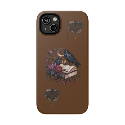 Raven & Roses Phone Case — Impact-Resistant Protective Case with Moon, Books & Floral Gothic Design