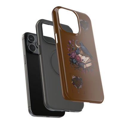 Raven & Roses Phone Case — Impact-Resistant Protective Case with Moon, Books & Floral Gothic Design