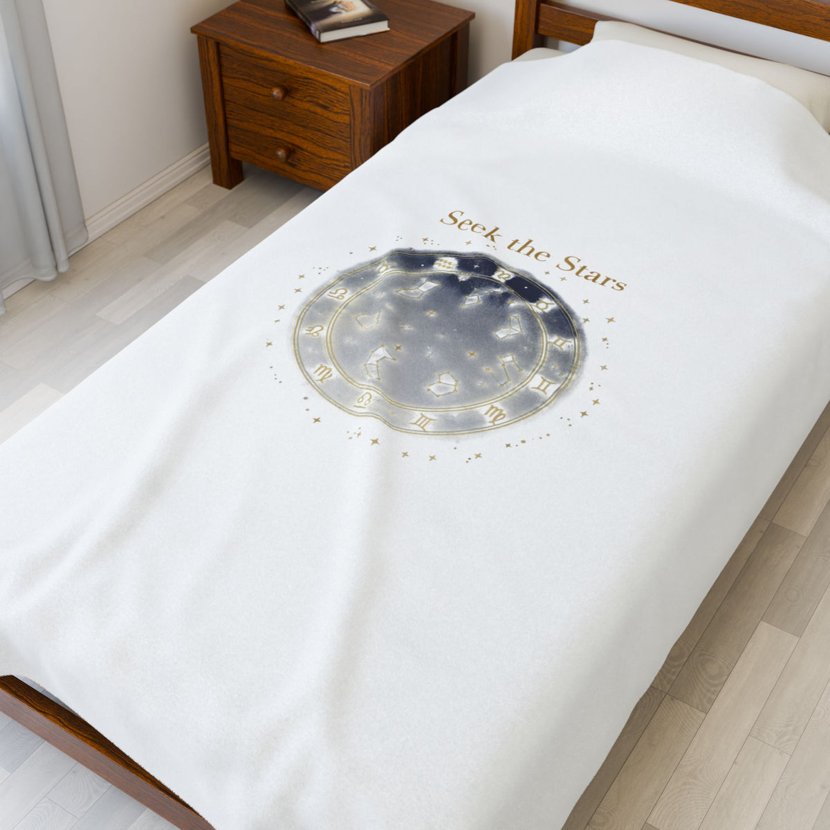 Seek the Stars Velveteen Blanket | Celestial Moon Phase, Constellation Decor
