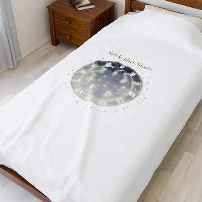 Seek the Stars Velveteen Blanket | Celestial Moon Phase, Constellation Decor