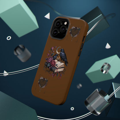 Raven & Roses Phone Case — Impact-Resistant Protective Case with Moon, Books & Floral Gothic Design