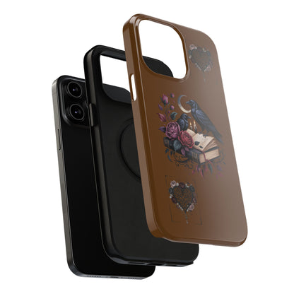 Raven & Roses Phone Case — Impact-Resistant Protective Case with Moon, Books & Floral Gothic Design