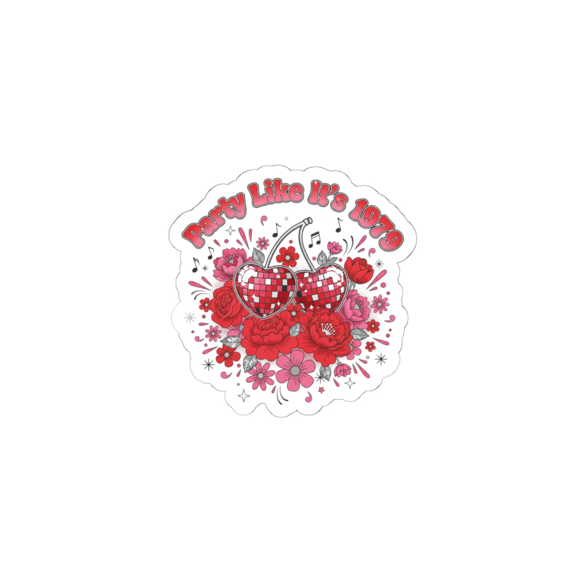 Disco Cherry Hearts Kiss-Cut Stickers | Sparkly Hearts, Retro Romance