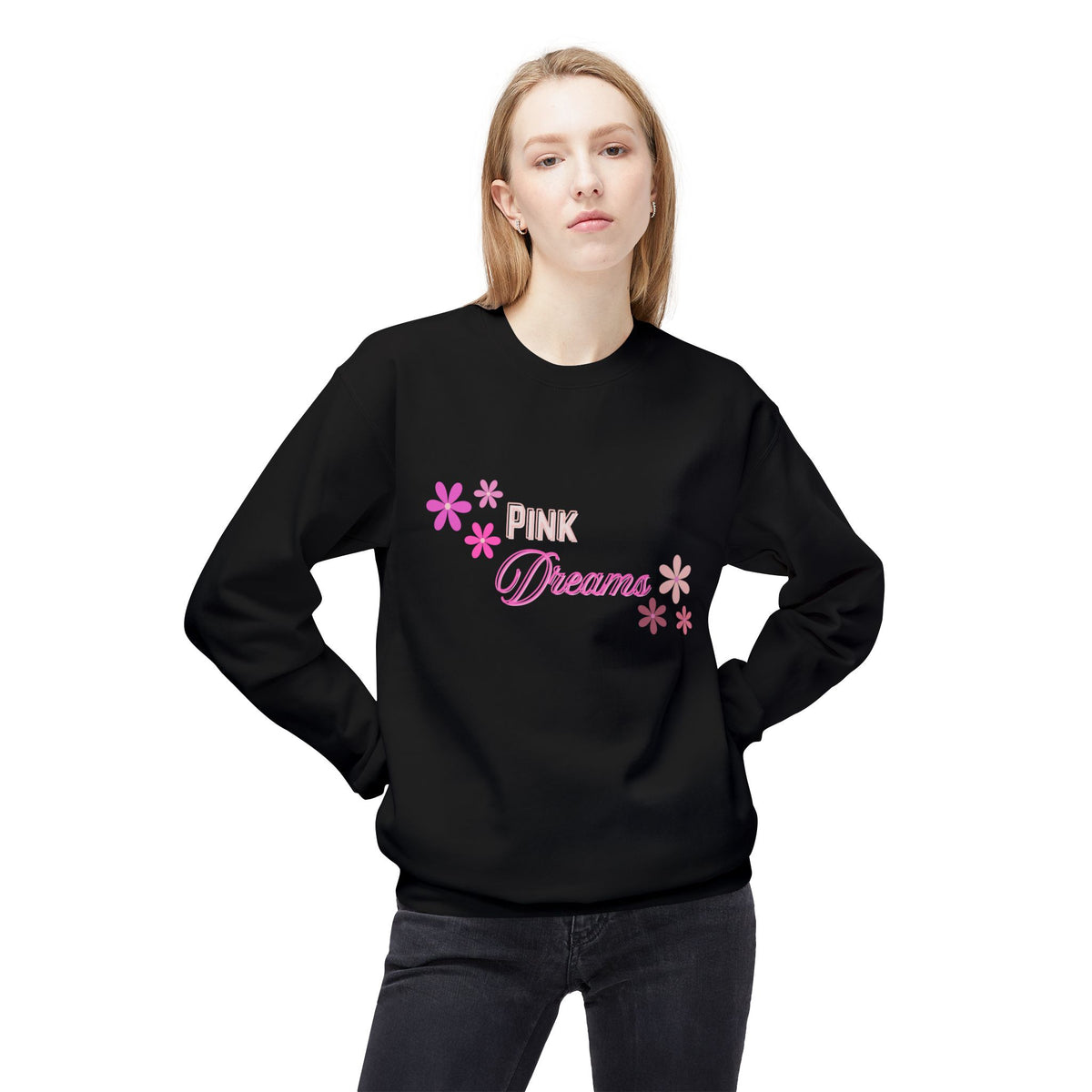 Pink Dreams Crewneck Sweatshirt — Floral Retro Graphic