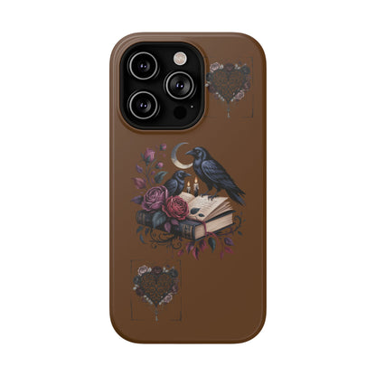 Raven & Roses Phone Case — Impact-Resistant Protective Case with Moon, Books & Floral Gothic Design