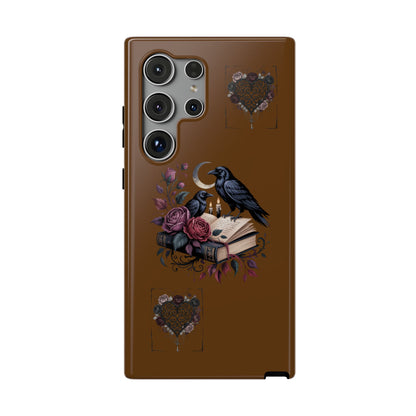Raven & Roses Phone Case — Impact-Resistant Protective Case with Moon, Books & Floral Gothic Design