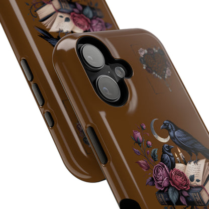 Raven & Roses Phone Case — Impact-Resistant Protective Case with Moon, Books & Floral Gothic Design