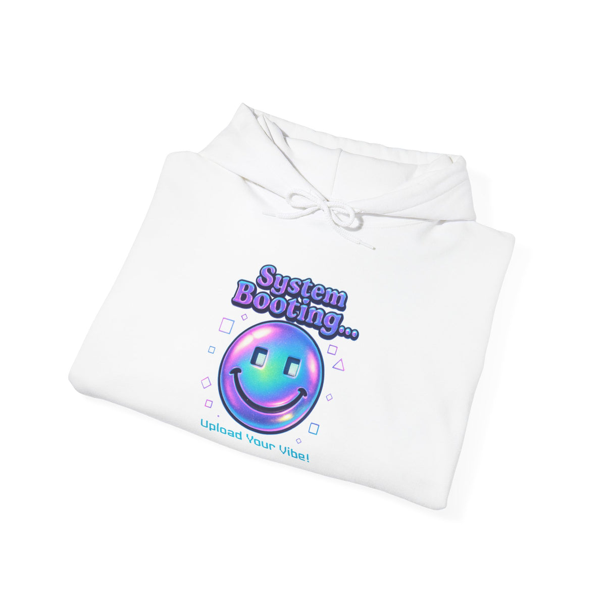 Hoodie — “System Booting” Retro Holographic Smiley Tech Hoodie