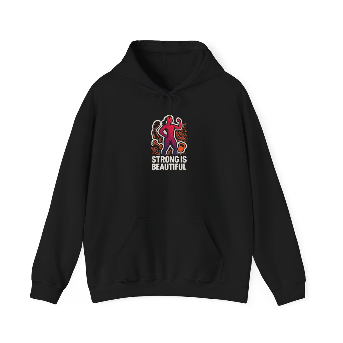 Strong Is Hoodie — Motivational Fitness Hoodie with Kettlebell & Weightlifting Design