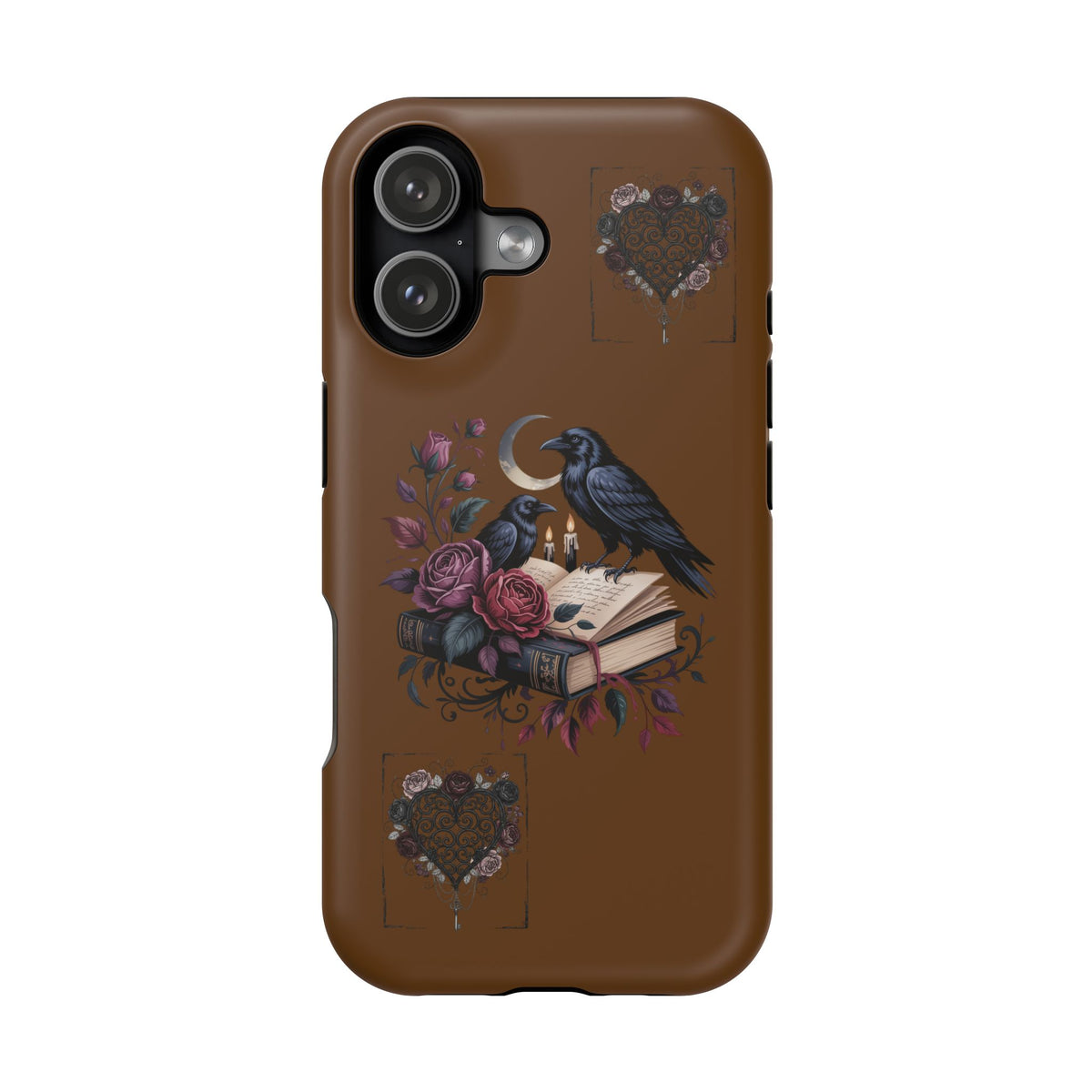 Raven & Roses Phone Case — Impact-Resistant Protective Case with Moon, Books & Floral Gothic Design