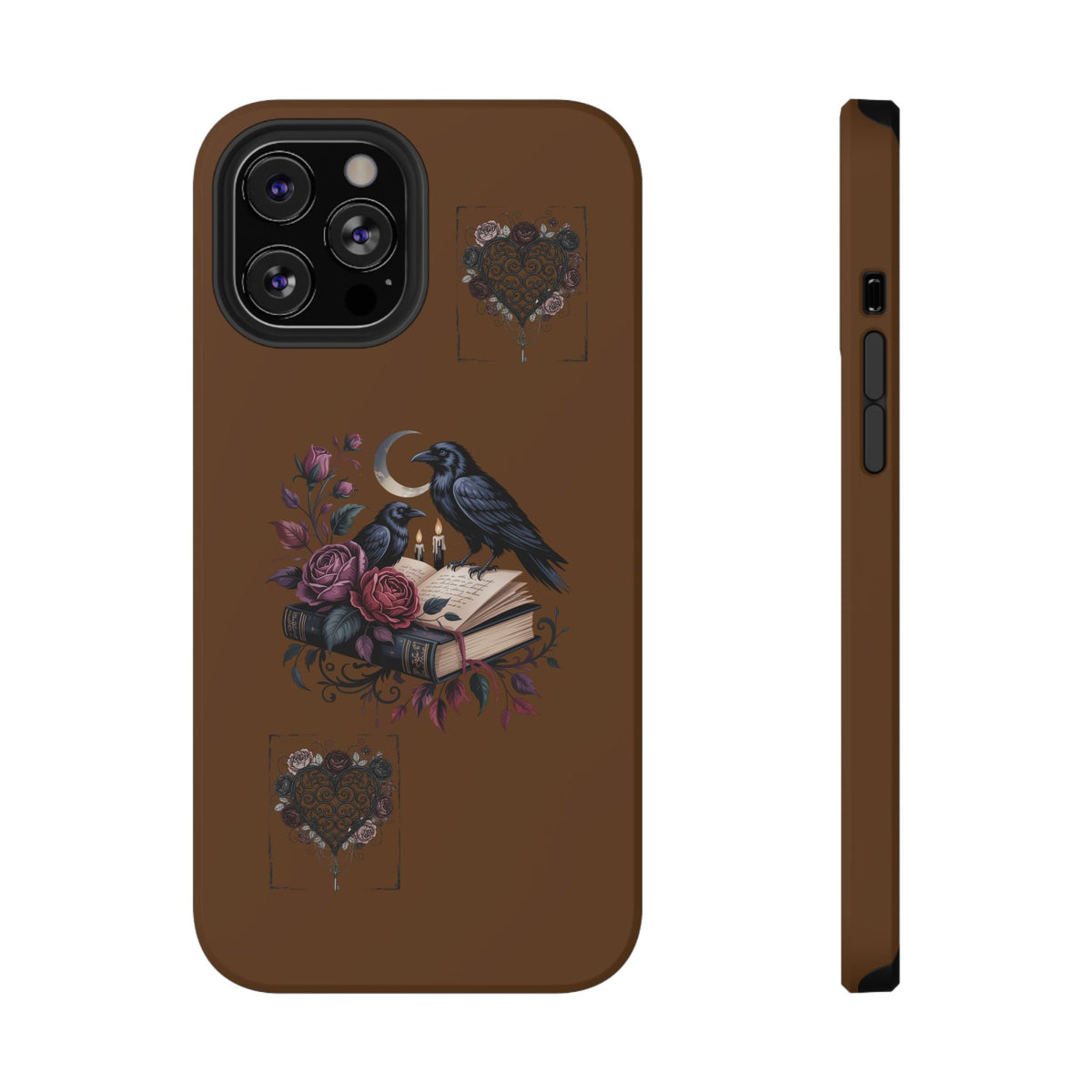 Raven & Roses Phone Case — Impact-Resistant Protective Case with Moon, Books & Floral Gothic Design