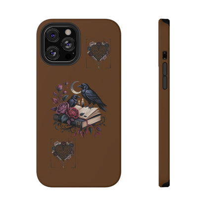 Raven & Roses Phone Case — Impact-Resistant Protective Case with Moon, Books & Floral Gothic Design
