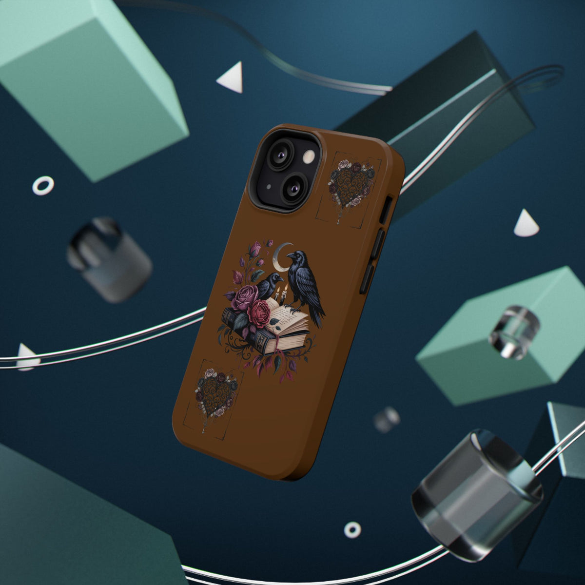 Raven & Roses Phone Case — Impact-Resistant Protective Case with Moon, Books & Floral Gothic Design