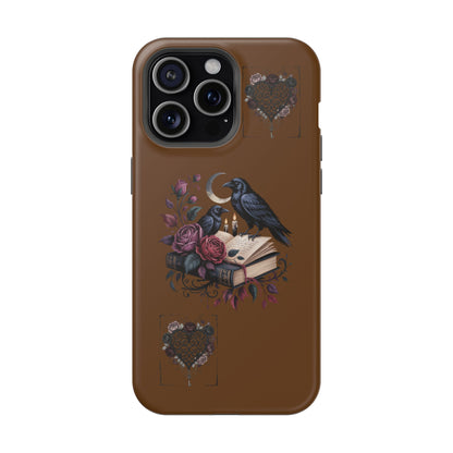 Raven & Roses Phone Case — Impact-Resistant Protective Case with Moon, Books & Floral Gothic Design
