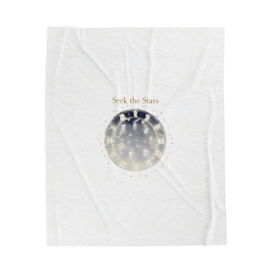 Seek the Stars Velveteen Blanket | Celestial Moon Phase, Constellation Decor