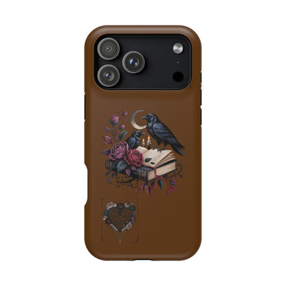Raven & Roses Phone Case — Impact-Resistant Protective Case with Moon, Books & Floral Gothic Design