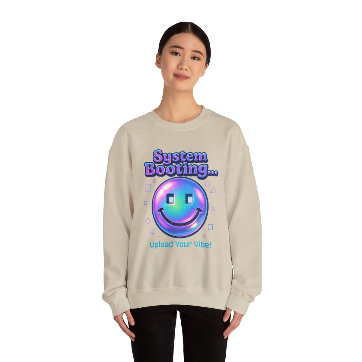 System Booting Crewneck Sweatshirt — "Upload Your Vibe" Retro Tech Graphic