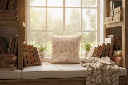 Coquette Vibes Decorative Pillow – Pink Bow Accent Throw Pillow
