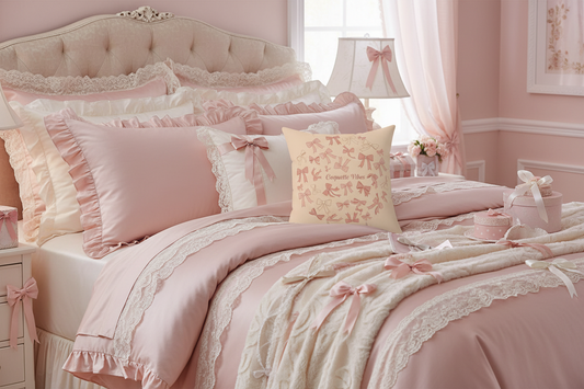 Coquette Vibes Decorative Pillow – Pink Bow Accent Throw Pillow