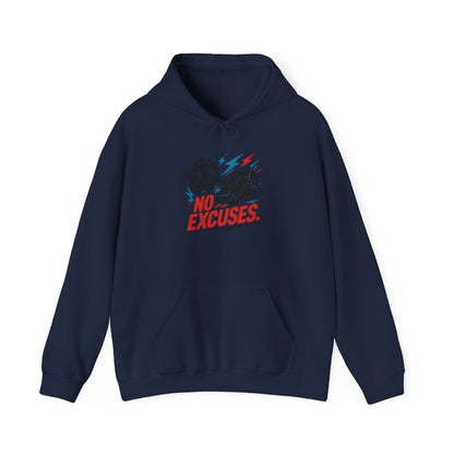 No Excuses Gym Hoodie — Motivational Fitness Sweatshirt with Dumbbell & Shoe Graphic