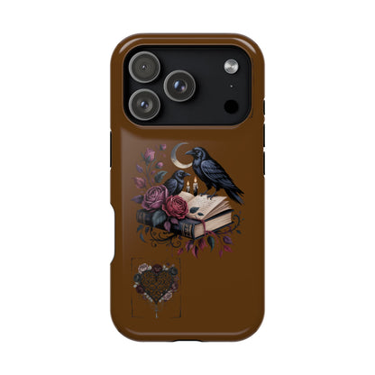 Raven & Roses Phone Case — Impact-Resistant Protective Case with Moon, Books & Floral Gothic Design